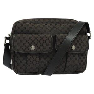 Authentic CELINE Macadam Canvas Shoulder Bag Black Silver